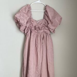 ARULA Pink Puff Sleeve Maxi Dress for Weddings